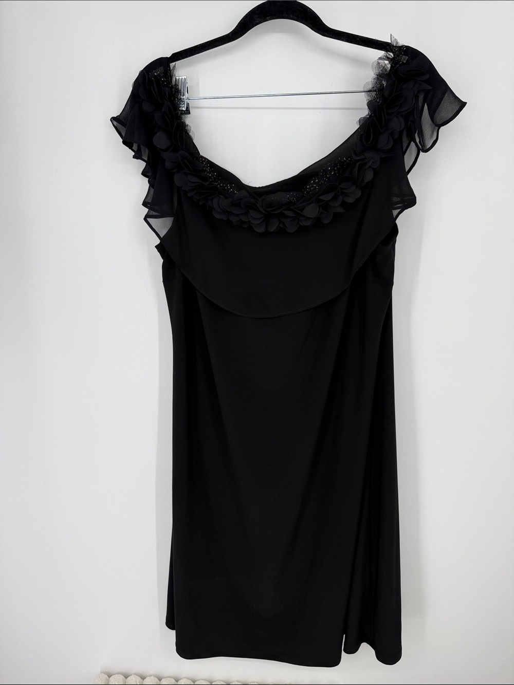 Vtg MSK Elegant Black Floral Trim Women's Dress size Large